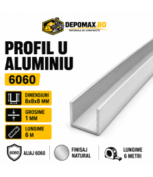 Profil U aluminiu 8 x 8 x 8 x 1 mm, 6 metri